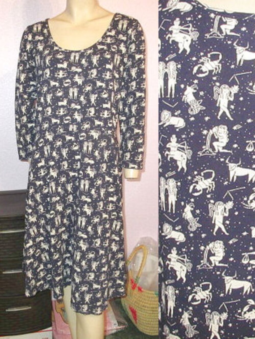 Vtg Mata Celestial Astrology Signs Dress Size L Horoscope Cosmic Astral Lunar